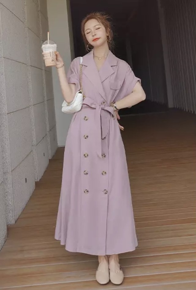 レトロなロングワンピース パープル Vraiami