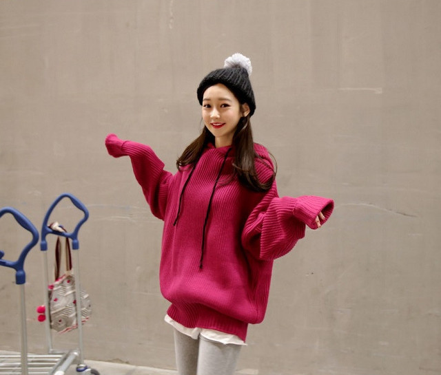 キレイ色 フード付き リブニット パーカー 長袖 ニットパーカー ピンクパーカー オーバーサイズ レディース 無地 ピンク ベージュ ベリーカラー プチプラ カジュアルコーデ 秋冬 1173 Sayurio レディースアパレル ファッション プチプラ アラサー アラフォー