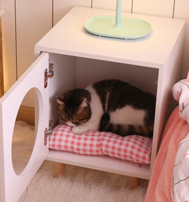 オーダーメイド 猫家具 キャットハウス 猫ベット キャットベット 白家具 モノトーン 家具 天然木 サイズオーダー可 564 Lr Furniture