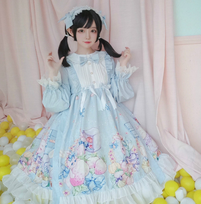 Lolita Op Dress ロリータドレス ワンピース ロリィタ 日常用 お茶会 撮影 Cosplay イベント 春 秋 冬 ロリ フリー 長袖 ブルー 青い Mintcat Lolita Op Dress ロリータドレス ワンピース ロリィタ 日常用 お茶会 撮影 Cosplay イベント 春 秋 冬 ロリ フリー 長袖 ブルー 青い Mintcat