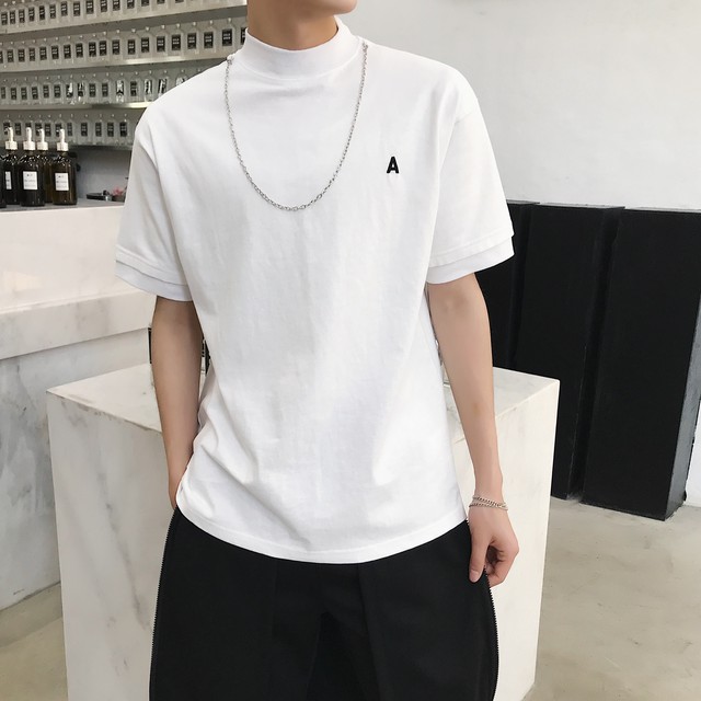 送料無料 シャツ 半袖 丸首 タートルネック かっこいい メンズ