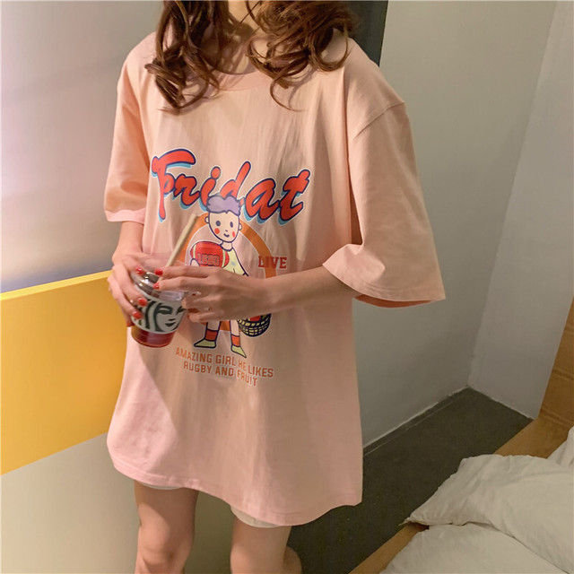 ポップでキャッチーなプリントが可愛い レディースプリントロング丈tシャツ Kawaii Harajuku インスタ サマーファッション 7 F2u