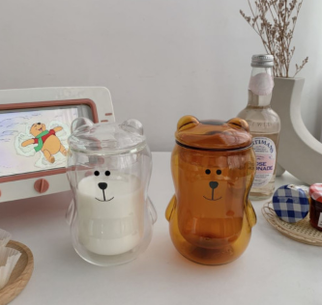 韓国カフェグッズ 可愛いクマさんの2重耐熱グラス Maumpom 韓国カフェグッズ 可愛いクマさんの2重耐熱グラス Maumpom