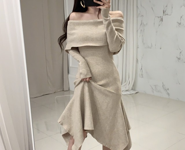 オフショルダーアシンメトリーニットワンピース Lilycloset ファッション通販