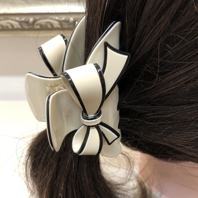 立体リボンがかわいい バンスクリップ アイボリー アセテート Sunoluno723