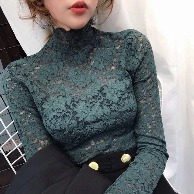 Tops 5色展開 シースルーフラワーブラウス 上品で女性らしい 通勤 デート 女子会 アンティークレースブラウス Eclatloulou