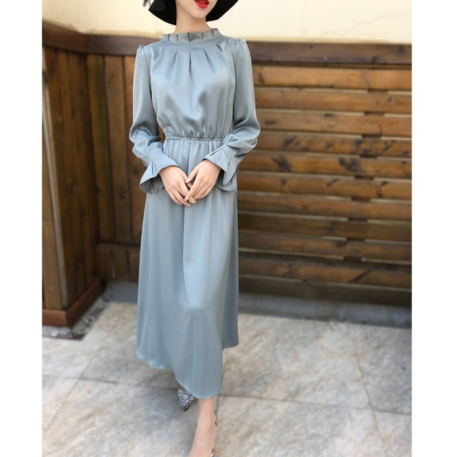 商品詳細 結婚式 パーティードレス ワンピース ワンピ お呼ばれ 二次会 披露宴 パフスリーブ マキシ ミモレ丈 ピンク ブルー 洗練された フォーマル 40代 30代 代 袖付 ミセス レディース タイト オシャレ Favoritdress