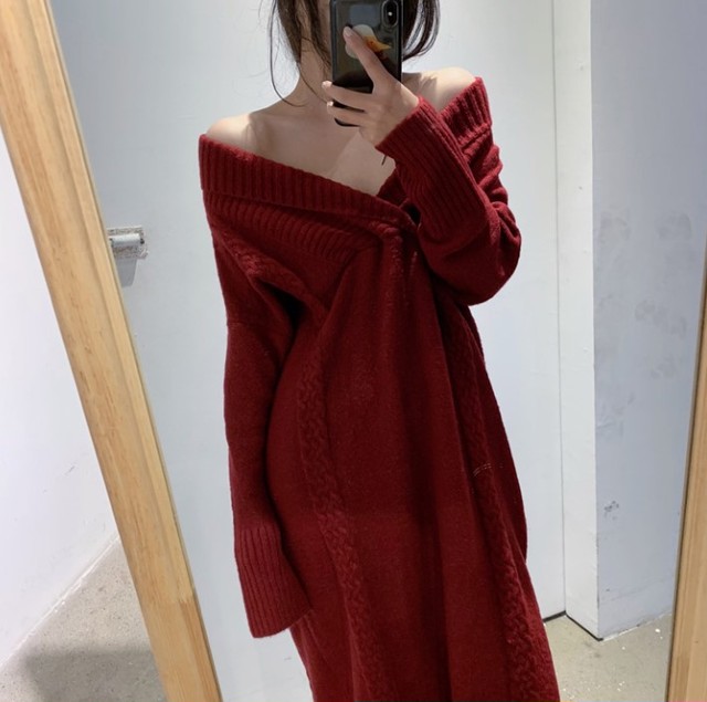 秋冬物 ワンピース ニットワンピース ケーブルワンピース ミモレ丈ワンピース オフショル ショールカラー お出掛け デート Wham Shop 様々なシーンで使えるオールインワン専門店