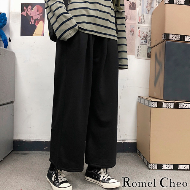 お支払い確認後20日以内発送 Romelcheo 2way 裾絞り ワイドパンツ 黒 ストレート ワイド幅 イージー パンツ メンズ レディース ユニセックス ゆったり ウエストゴム ボーイフレンド ストリート系 カジュアル ファッション ロメルチェオ Romelcheo