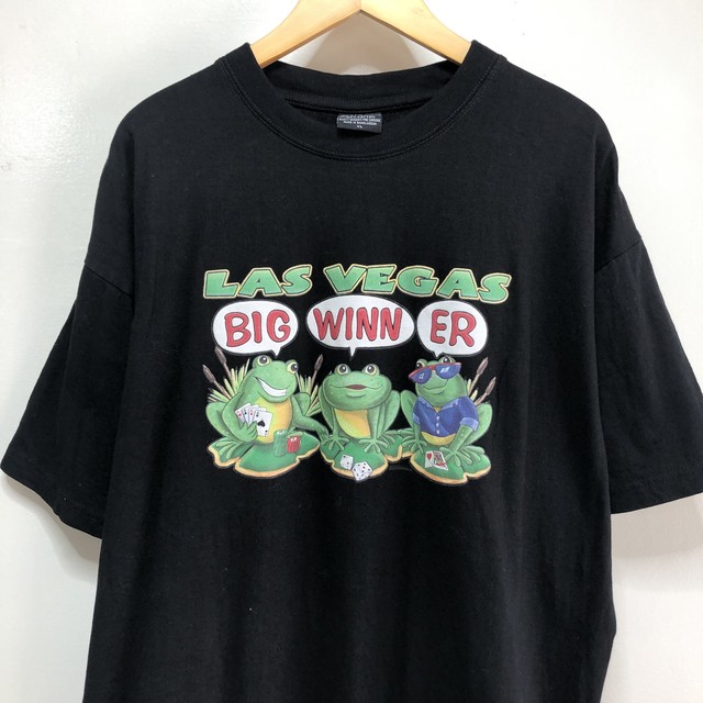 90s ヴィンテージ ラスベガス カエル キャラクター Tシャツ メンズxl 黒色 ブラック ビッグサイズ Usa アメリカ古着 古着屋エバレット