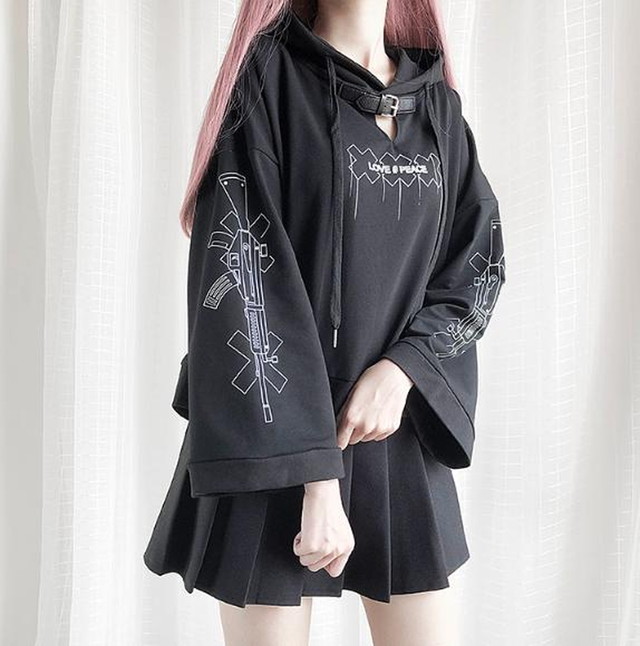 再入荷 Catwish Jk 病みかわいい パーカー Love Peace バルーンスリーブ マシンガン ゴシック オリジナルブランド 原宿系 10代 代 Dressyなモード系 ゴシック専門店 Ladies Fashion Seasonz