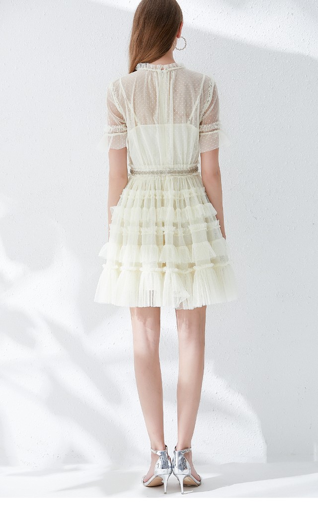 ホワイト 白 フリル フレア スカート ワンピース リボン オーガンジー ミニスカート チュニック チュール ドレス レース 白 Xl Loveysmileshop