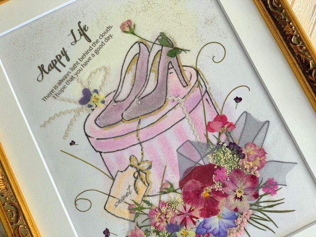 おしゃれモダンなハイヒールオンボックス 押し花アート額０２ Kobeyuka