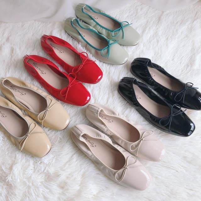 フェミニンバレエシューズ スクエアトゥ リボン カラー豊富 かわいい フェミニン 靴 韓国 レディース韓国靴通販 Chami Shoes