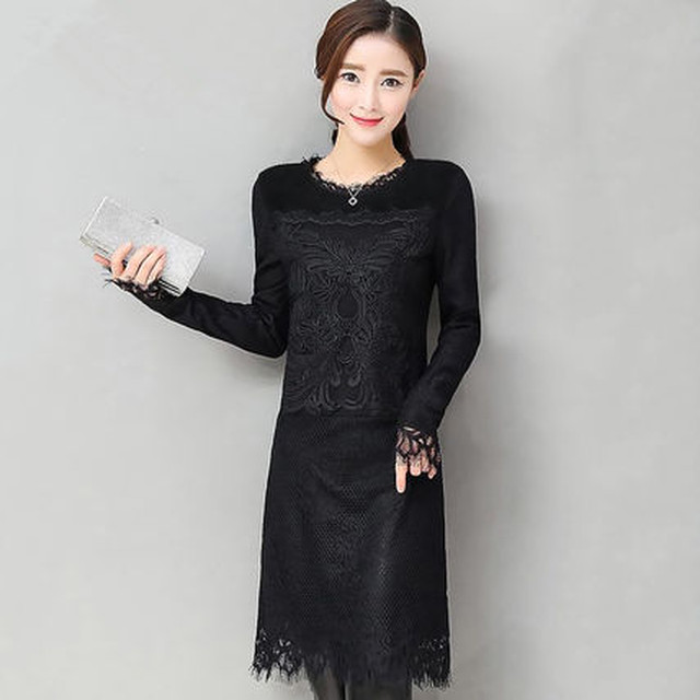 長袖 黒レースパーティードレス タイト 結婚式二次会式典 透け感 Bianka