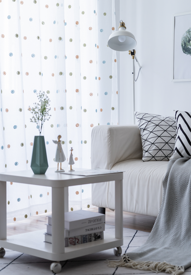 丈1cm 198cm 210cm 223cm 2枚入り Ponoa ポノア 高級 刺繍 ドット柄 レースカーテン アジャスターフック付き かわいい おしゃれ ボイルカーテン ピンク ブルー Ponostore