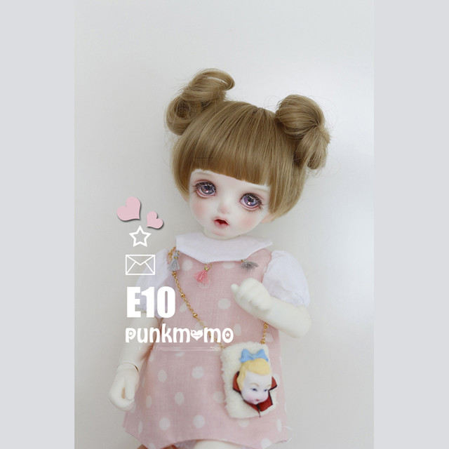 Bjd人形用ウィッグ Wig ツインお団子ヘア パーマ 可愛い ライトブラウン E10 Sdサイズ用ドールウイッグ Punk桃 Btgarden