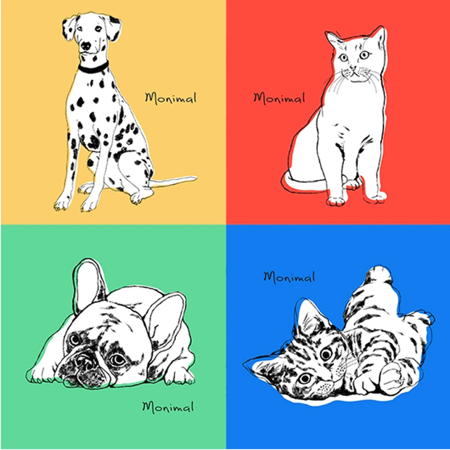 オリジナルオーダーメイドファブリックパネル作成 犬猫 ペットの似顔絵 ラフタッチポップアートイラスト2 おしゃれな犬猫 ペットの似顔絵 オリジナル ペットグッズ モニマル
