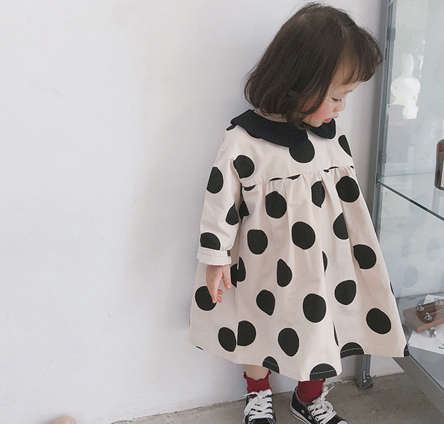 ポルカドット ワンピース ドット 水玉 ドレス 春物 春夏 春 夏 新作 襟付き モノトーン モード Aライン 子供 女の子 キッズ 子供服 可愛い おしゃれ 韓国 韓国子供服 プレゼント ギフト 贈り物 パーティー イベント ハロウィン 80 90 100 110