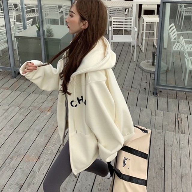 ジップ パーカー レディース 韓国 ファッション ビッグシルエット ジップアップ ロゴパーカー スウェット ロゴ 刺繍 スポーツカジュアル 裏起毛 厚手 パーカー かわいい ジップアップパーカー 5色 カラー ビッグパーカー スウェット フード 春服 レディース Vestito