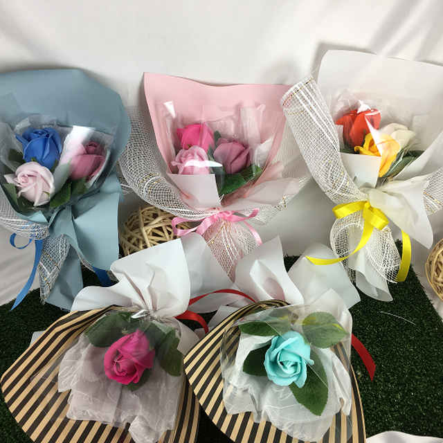 ソープフラワー3輪ミニ花束 淡いピンクミックス Orignal Soap Flower Binu Hana