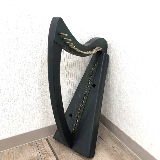 19弦桐製金属弦ハープ グリーンブラック Op 1 絵と音楽のギャラリー シナモン