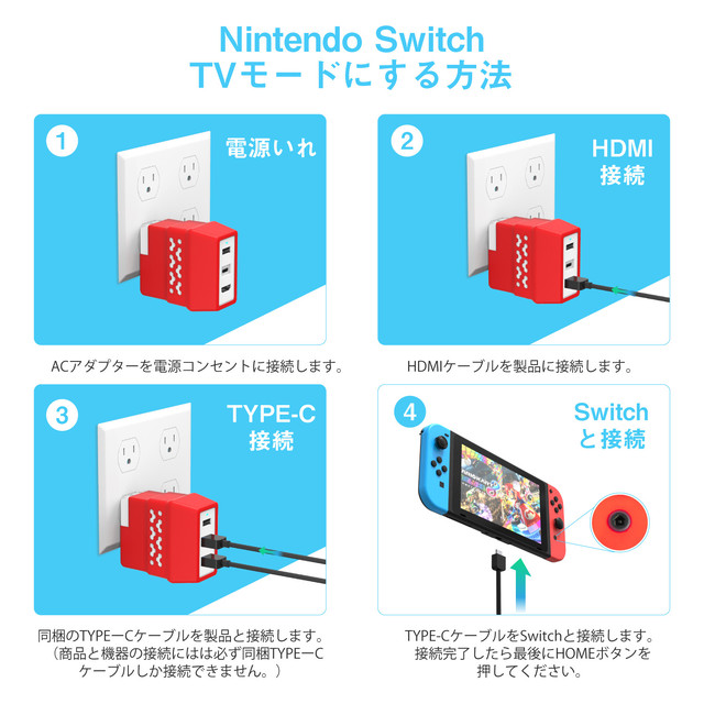 Nintendo Switch Acアダプター Hdmi 分配器機能搭載 Tvモード対応 Santala Pse認証済 Usbアダプター Usb Type C To Usb 3 0機能搭載 ドック替換 ジョイコン プロコン接続 ブラックhdmi出力 1080p 4k対応 Zyounetunoore