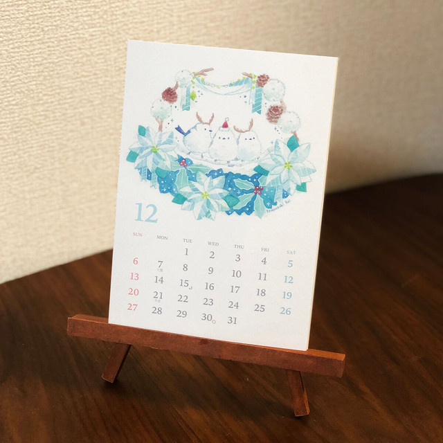 年 野鳥 花 イラストカレンダー ミニイーゼル付き 南極ホタル堂