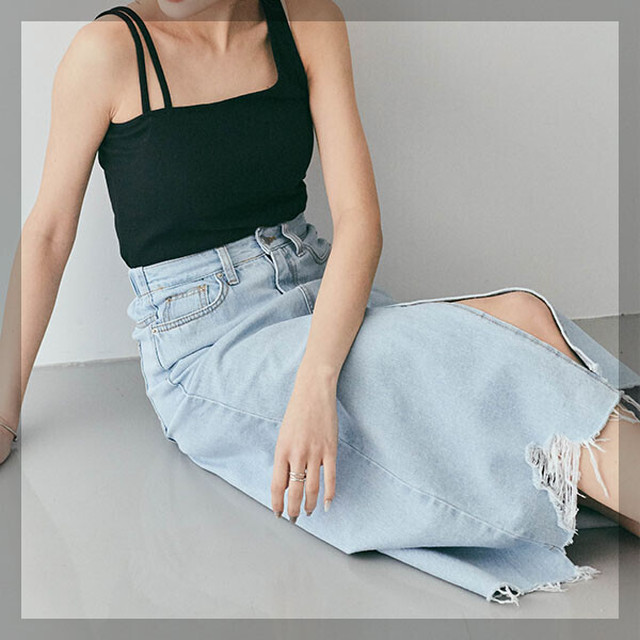 ダメージ デニム スカート スリット入り Vlacks Online Shop