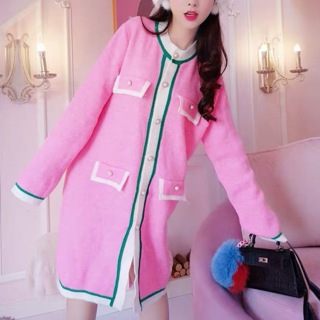 ピンク ロング カーディガン ワンピース ガーリー 可愛い フリーサイズ Loveysmileshop