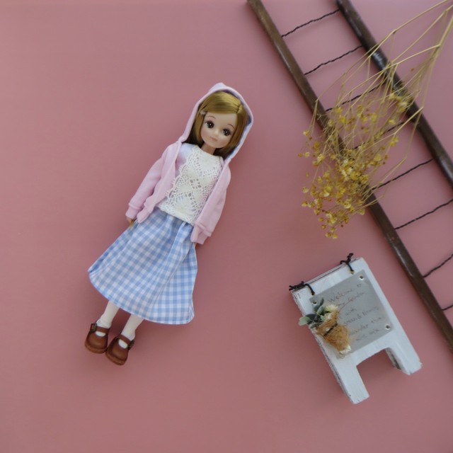 ３点セット パーカーコーデ ピンク水色 リカちゃん Dollkamiyu