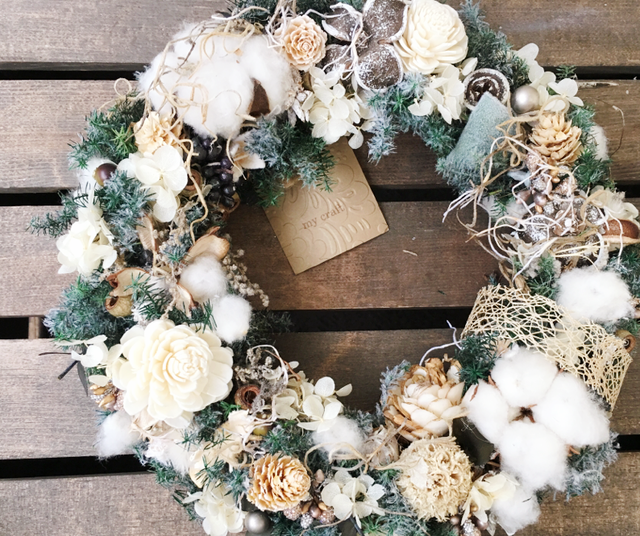 ナチュラルシックのクリスマスリース My Craft Flower Shop