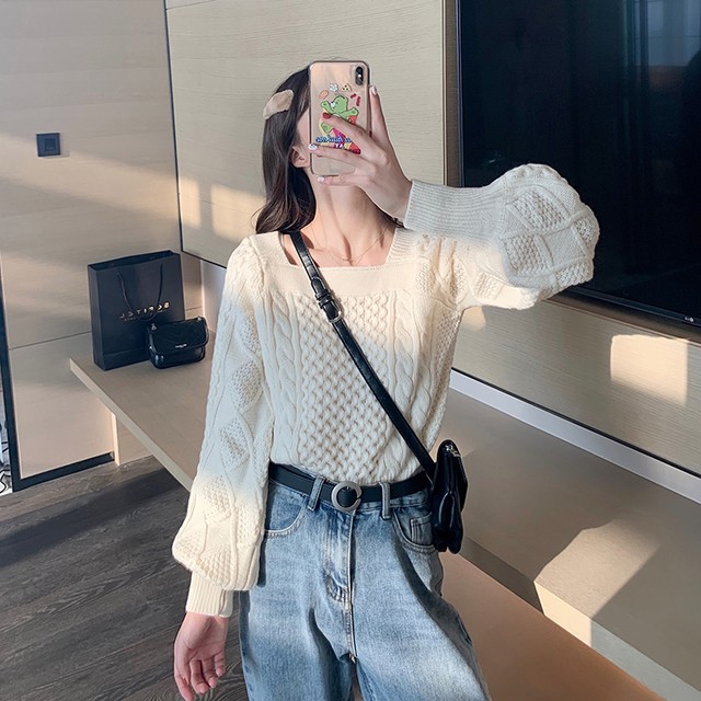 〈Ranking No.8〉スクエアネックニットセーター【square neck knit sweater】