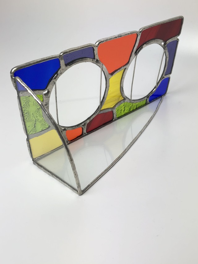 ステンドグラス 丸窓写真たて 迷彩が派手だったらｖer Stained Glass Round Window Photo Frame Camouflage Polaris