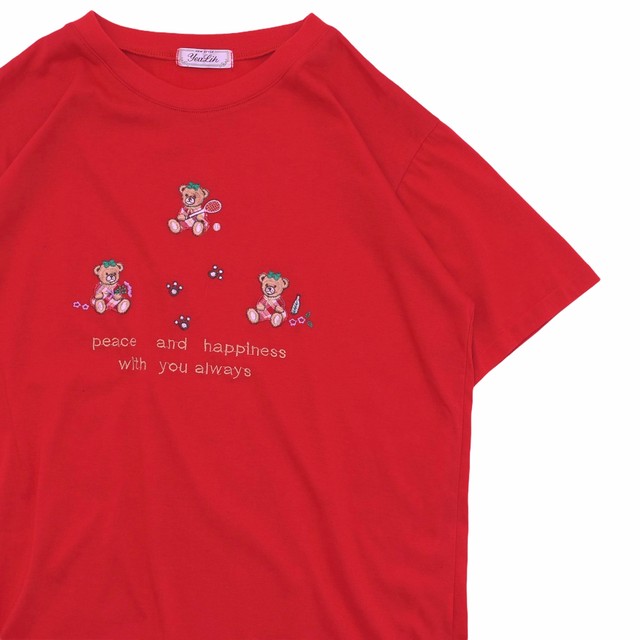 Japan vtg cute bear embroidery T-shirt