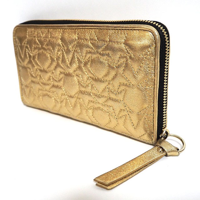 Jimmy Choo ジミーチュウ ラウンドファスナー 長財布 ゴールド メタリック レザー キルティング スター Aoyagibuppan