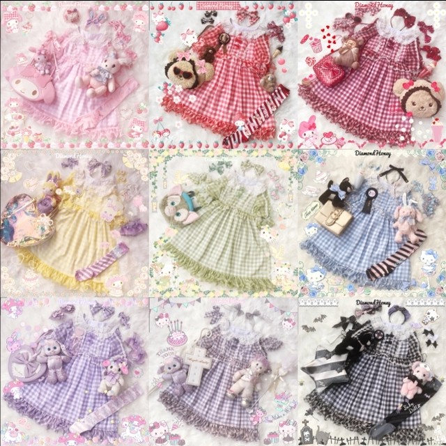 ロリータファッション Diamond Honey ギンガムチェック スイートワンピース ワンピのみ 半袖 リボン 甘ロリ ロリータ Loli0187 Luxury