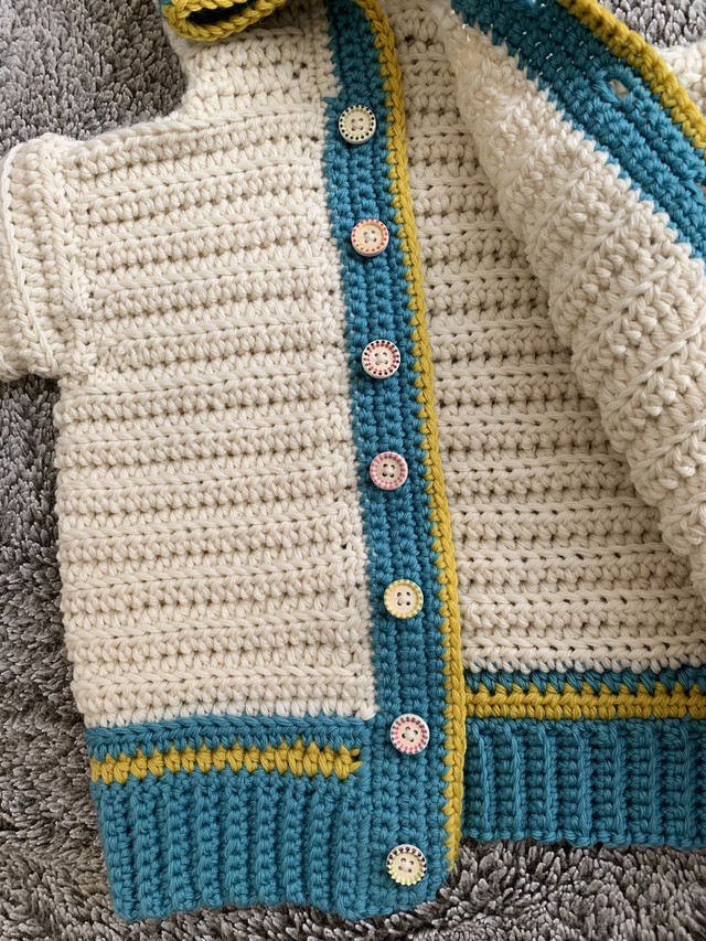 編み図販売 Xsサイズ ０歳 ２歳頃まで かぎ針だけで編むキッズカーディガン Heart Knitting Home