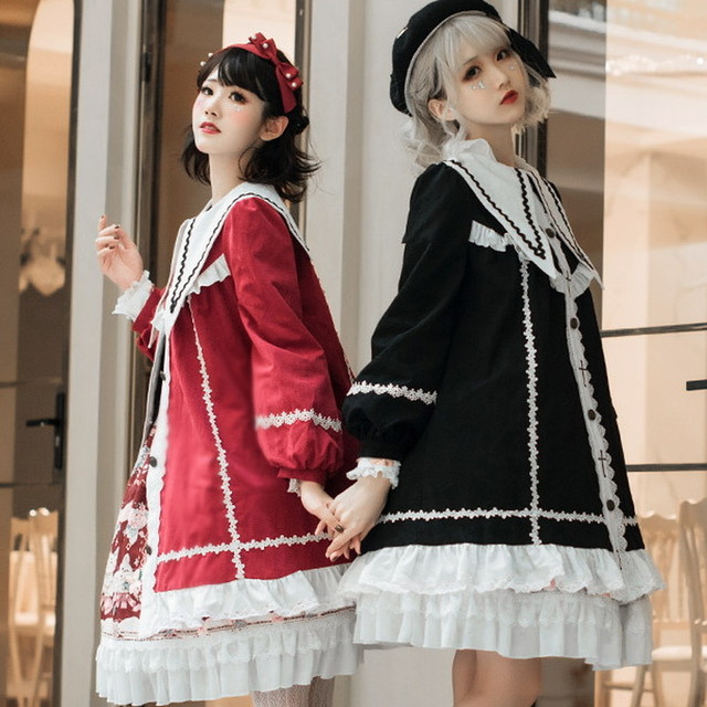 ロリィタ 夢めかわいいワンピース 膝丈 フリル 十字架 ロリィタ系 10代 代 原宿系 天使と悪魔 サブカル系ファッション Seasonz