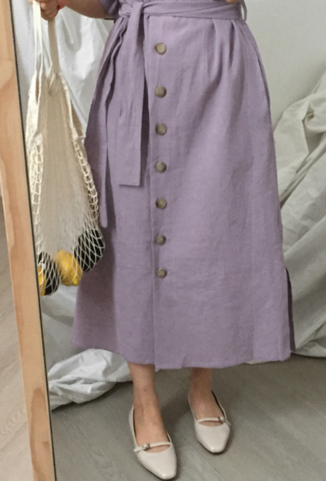 フロントボタン レディース ウエストリボン フリーサイズ ワンピース 可愛い かわいい ロングワンピ シンプル ロング丈 ハイウエスト Vネック 通勤 無地 半袖 春 夏 恥骨bornブリリアント