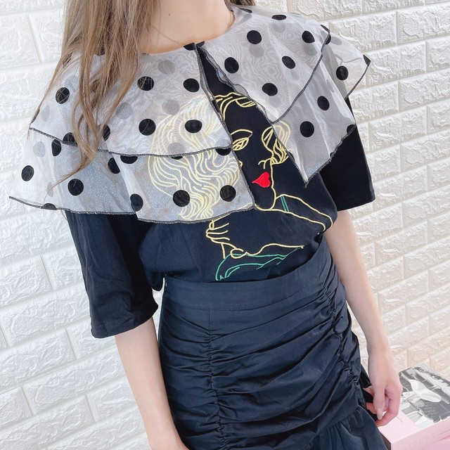 ドットチュールtシャツblack フリル トップス チュール ドット 刺繍 半袖 オシャレ コーディネート レディースファッション 韓国 韓国ファッション 可愛い 3 017 Selectshop Monreve