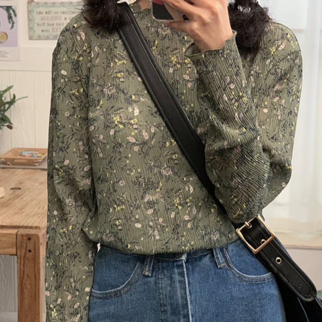 〈カフェシリーズ〉抹茶のシアーハイネックシャツ【matcha sheer high neck shirt】