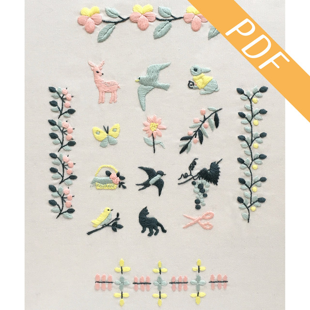 図案ダウンロード Annasのはじめての刺しゅう小物 5 花と鳥のワンポイント図案 Net Store アンナとラパン