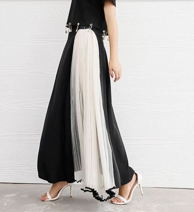 プリーツスカート ロング 黒 レディース プリーツ切り替え スカート チュールスカート ロング フレアスカート ロング バイカラー Jm4133 Dress No Sato