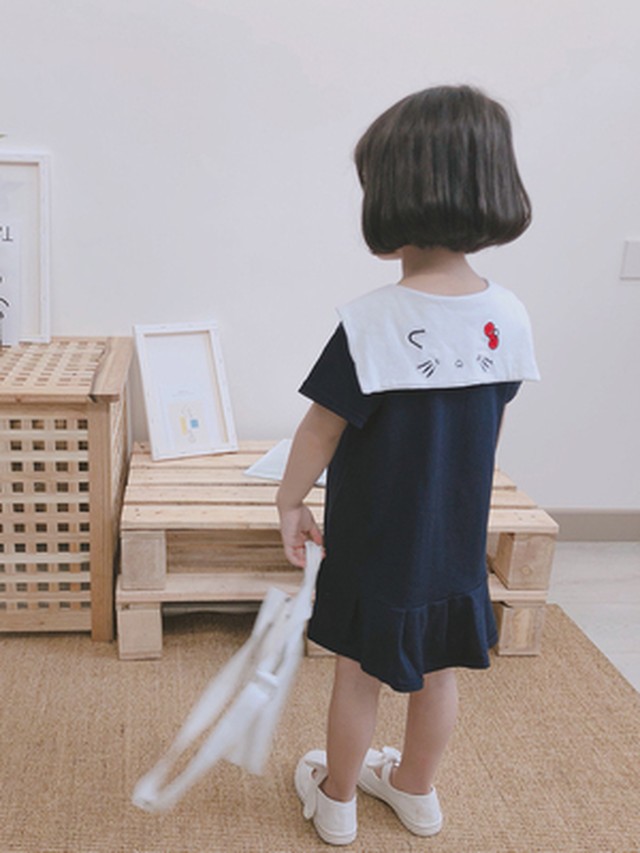 キッズ洋服 夏 新しいデザイン 児童 海軍風 ワンピース 女児 かわいい 言葉 スカート Passio