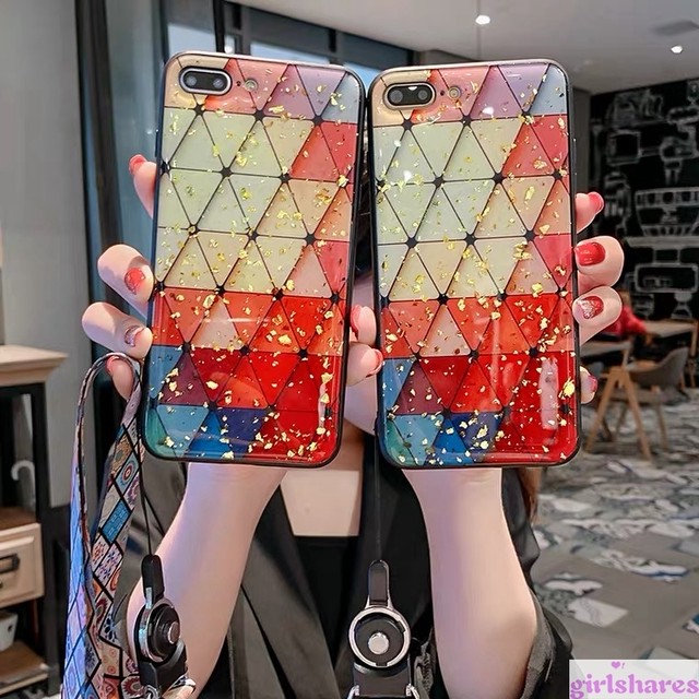 ネックストラップ付き Iphoneケース 金箔入り Iphone12 Proケース キラキラ Iphone11 Proケース 幾何学模様 Iphonexsケース かわいい Iphonexrカバー 大人 オシャレ Girlshares