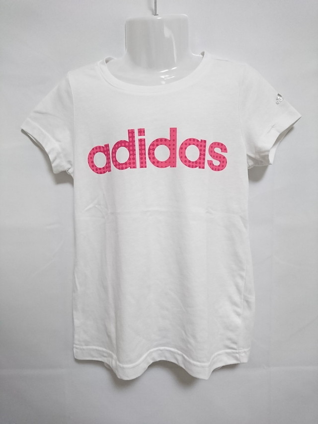 Adidas アディダス ジュニア140cm Tシャツ カジュアル スポーツ 女の子向け ホワイト ピンク F スポーツウェア シューズの古着屋 リサイクルスポーツ