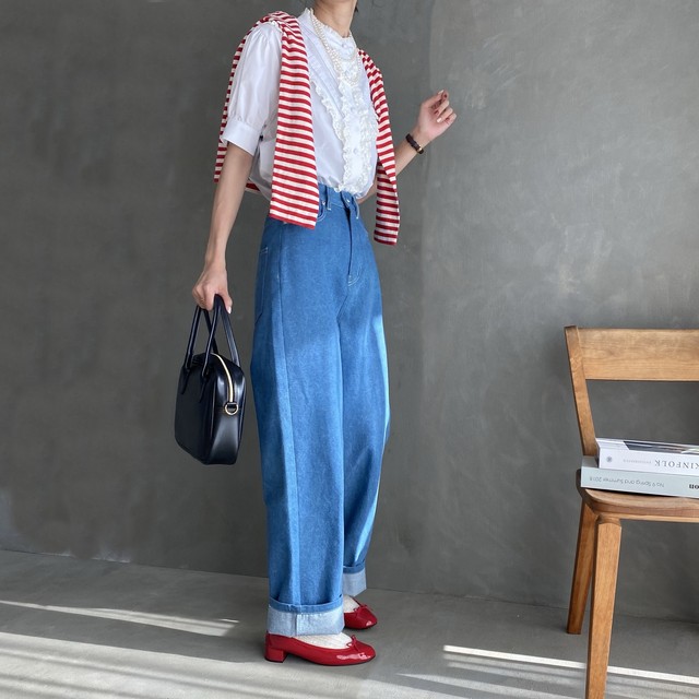 high waist straight denim【light blue】