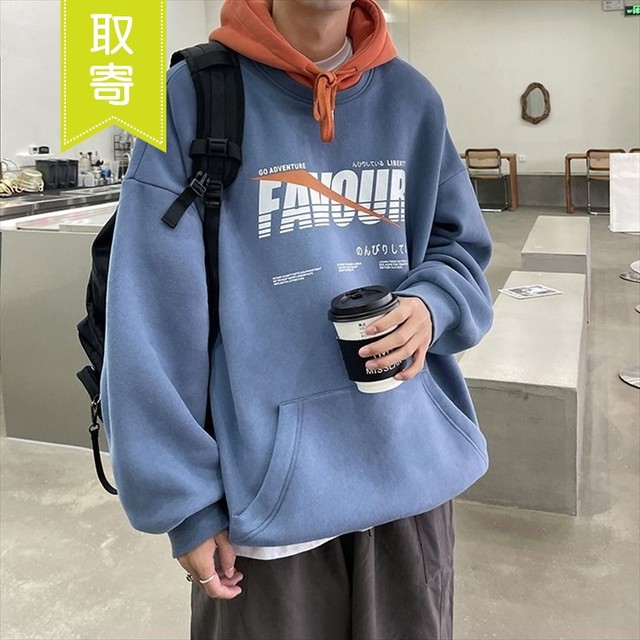 バイカラー フェイクレイヤード パーカー フーディー プルオーバーパーカー カンガルーポケット 重ね着風 メンズ ドロップショルダー オーバーサイズ 英字ロゴ 取寄 発送目安14 21日営業日 Laff Store For Men ショップ情報 配送スケジュールを必ずご確認下さい