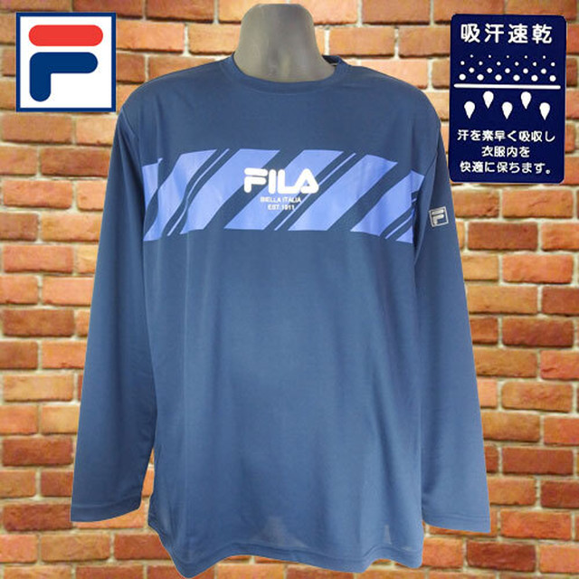 Fila フィラ Fm5360 ネイビー メンズtシャツ 長袖 テニス ウェア スポーツ 吸水速乾 汗を吸収し乾きやすいカットソー ロゴ おしゃれ 服秋 ファイブスター